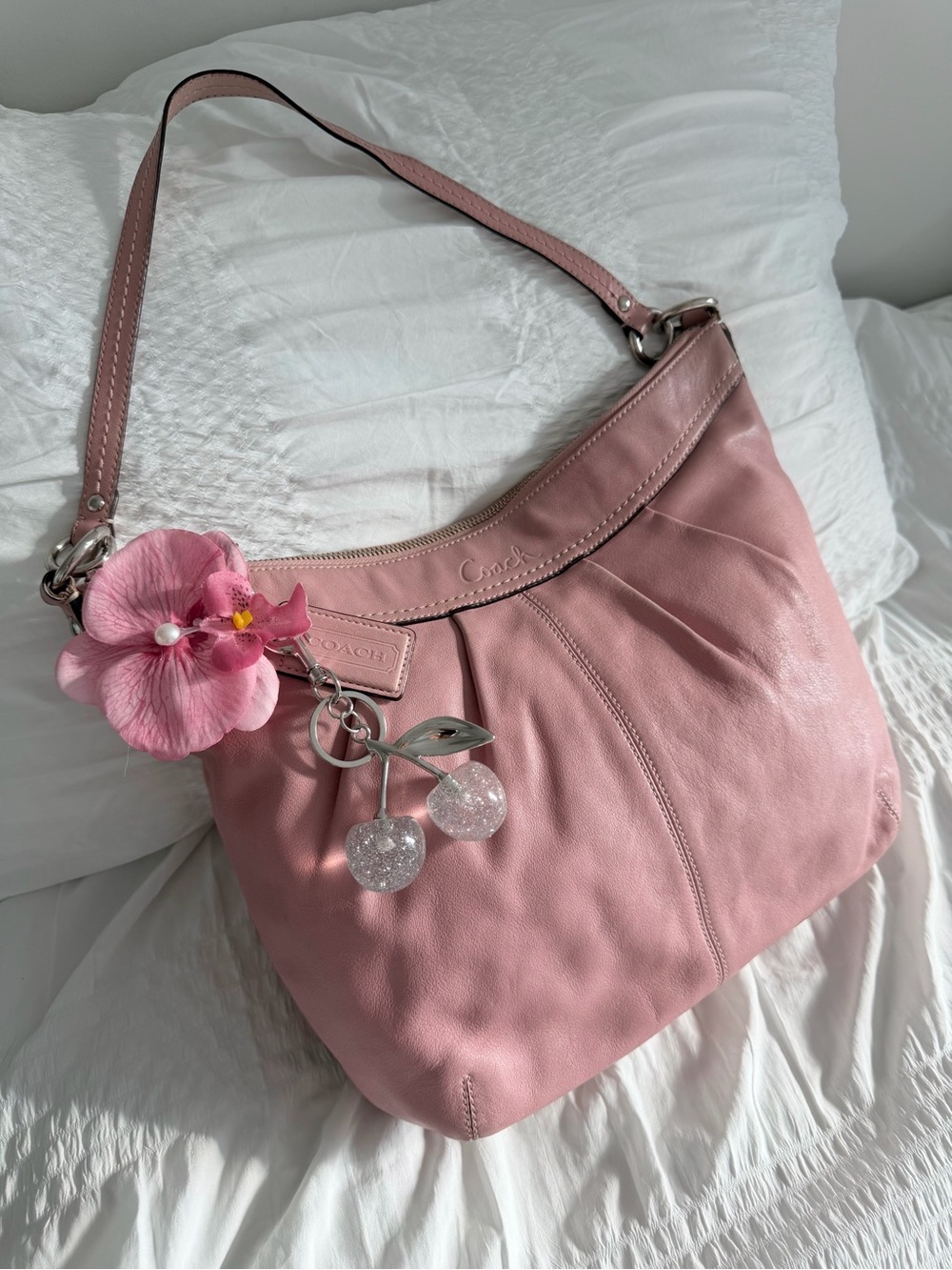 Vintage Coach Pink Leather Soho Pleated Hobo Bag